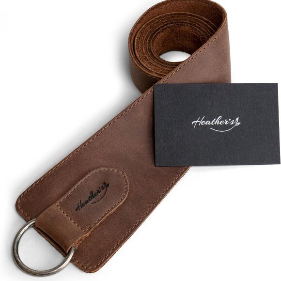 Women's Leather No-Buckle Waist Belt with Ring Handmade for Formal Occasions - Picture 5 of 5